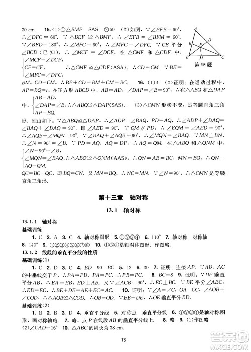 广州出版社2024年秋阳光学业评价八年级数学上册人教版答案