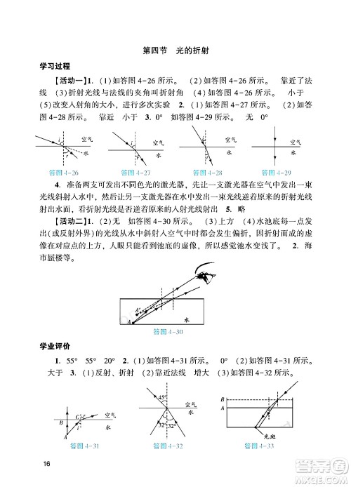 广州出版社2024年秋阳光学业评价八年级物理上册人教版答案