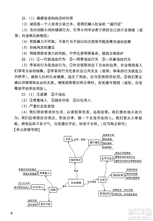 广州出版社2024年秋阳光学业评价八年级道德与法治上册人教版答案