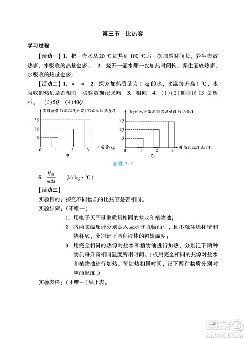 广州出版社2024年秋阳光学业评价九年级物理上册人教版答案