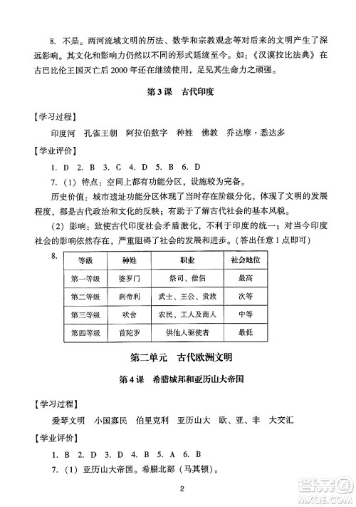 广州出版社2024年秋阳光学业评价九年级历史上册人教版答案