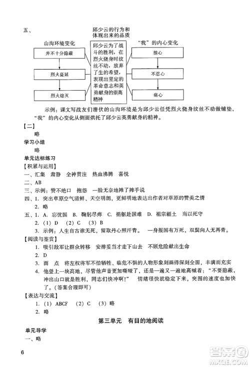 广州出版社2024年秋阳光学业评价六年级语文上册人教版答案