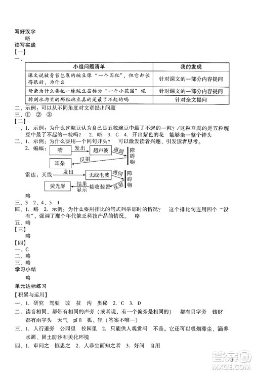 广州出版社2024年秋阳光学业评价四年级语文上册人教版答案