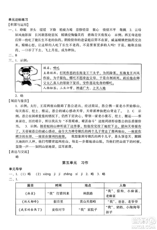 广州出版社2024年秋阳光学业评价四年级语文上册人教版答案