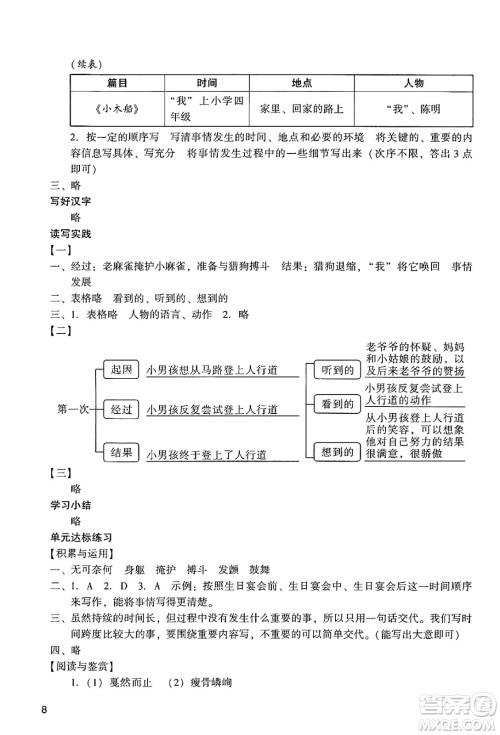 广州出版社2024年秋阳光学业评价四年级语文上册人教版答案