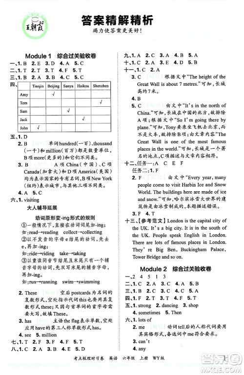 江西人民出版社2024年秋王朝霞考点梳理时习卷六年级英语上册外研版答案