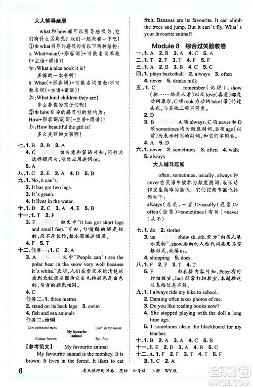 江西人民出版社2024年秋王朝霞考点梳理时习卷六年级英语上册外研版答案