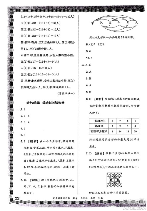 江西人民出版社2024年秋王朝霞考点梳理时习卷五年级数学上册苏教版答案