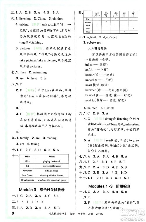 江西人民出版社2024年秋王朝霞考点梳理时习卷四年级英语上册外研版答案