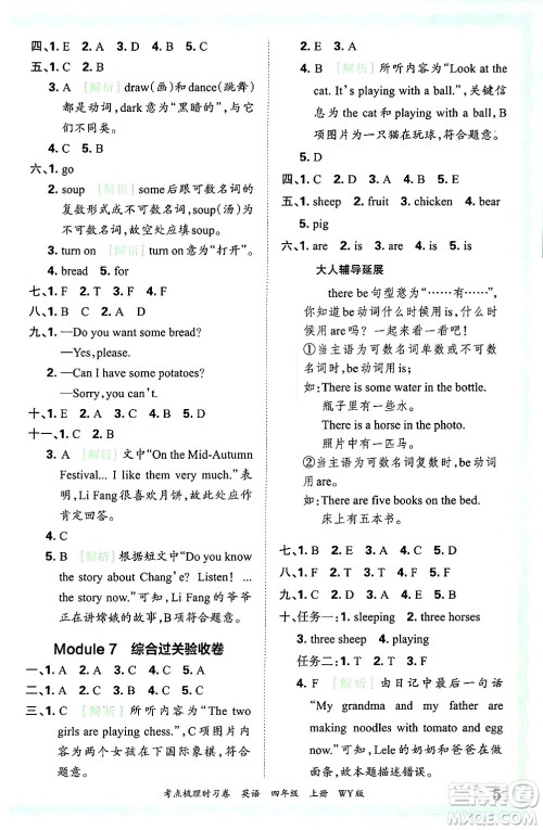 江西人民出版社2024年秋王朝霞考点梳理时习卷四年级英语上册外研版答案