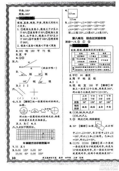 江西人民出版社2024年秋王朝霞考点梳理时习卷四年级数学上册苏教版答案