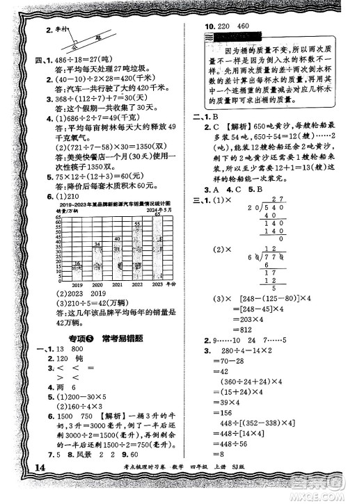 江西人民出版社2024年秋王朝霞考点梳理时习卷四年级数学上册苏教版答案