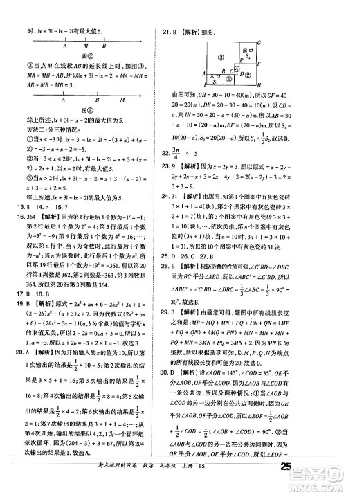 江西人民出版社2024年秋王朝霞考点梳理时习卷七年级数学上册北师大版答案