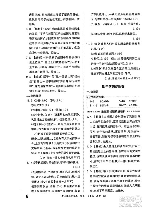 江西人民出版社2024年秋王朝霞考点梳理时习卷七年级历史上册人教版答案