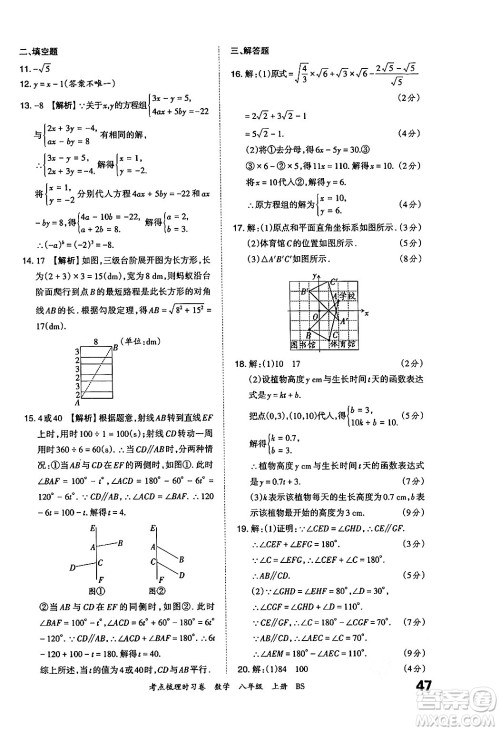 江西人民出版社2024年秋王朝霞考点梳理时习卷八年级数学上册北师大版答案