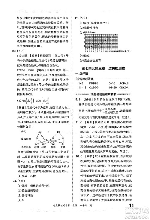 江西人民出版社2024年秋王朝霞考点梳理时习卷八年级生物上册人教版答案