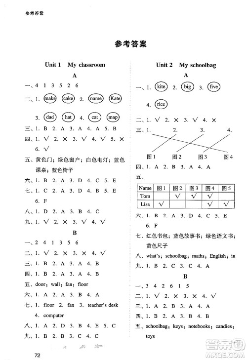 广西师范大学出版社2024年秋新课程学习辅导四年级英语上册人教PEP版答案