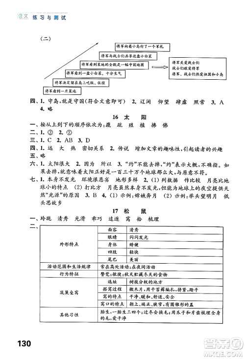 江苏凤凰教育出版社2024年秋练习与测试小学语文五年级语文上册人教版答案