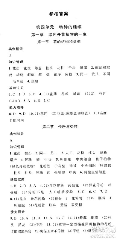 广东经济出版社2024年秋名校课堂八年级生物上册济南版答案