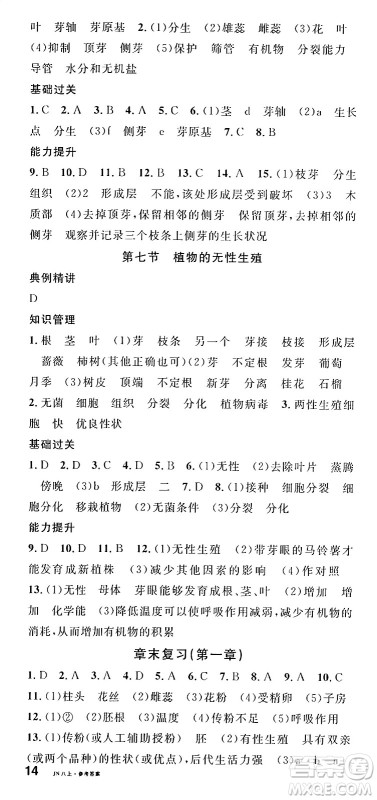 广东经济出版社2024年秋名校课堂八年级生物上册济南版答案