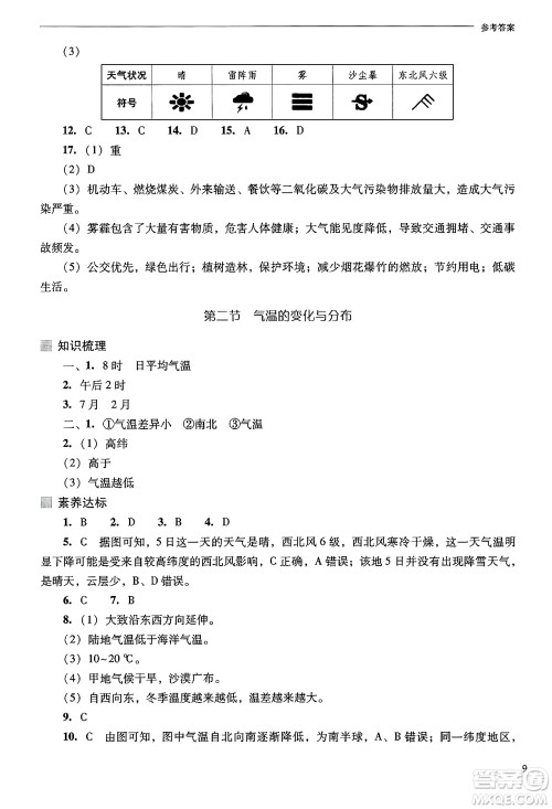 山西教育出版社2024年秋新课程问题解决导学方案七年级地理上册人教版答案