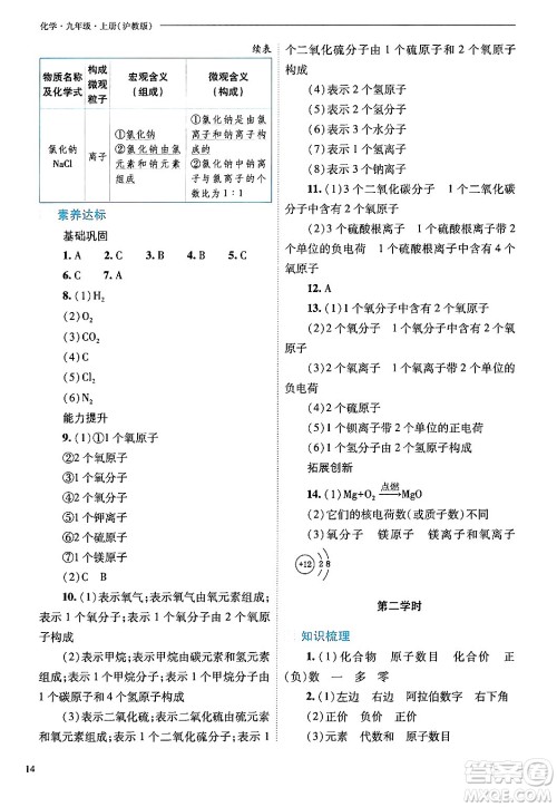 山西教育出版社2024年秋新课程问题解决导学方案九年级化学上册沪教版答案