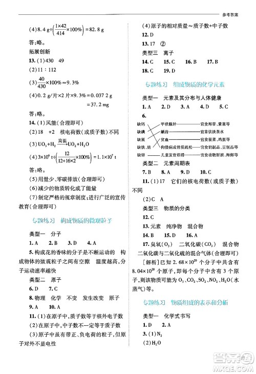 山西教育出版社2024年秋新课程问题解决导学方案九年级化学上册沪教版答案
