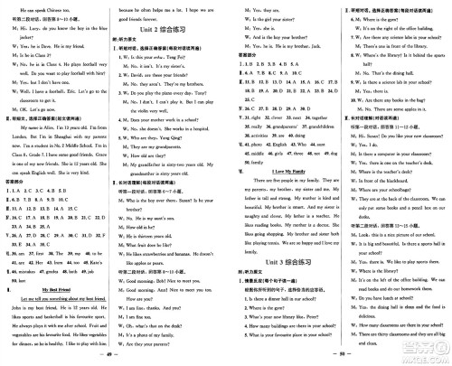 人民教育出版社2024年秋阳光课堂金牌练习册七年级英语上册人教版答案