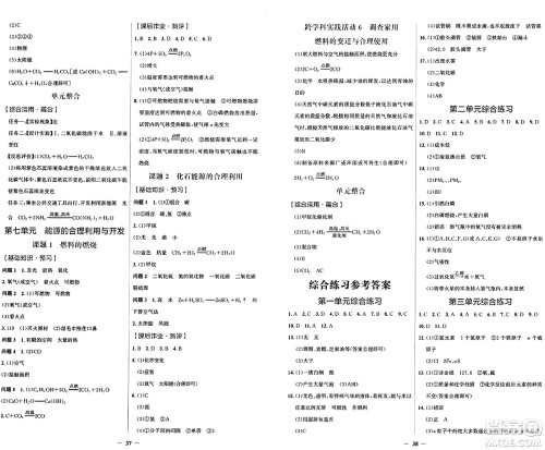 人民教育出版社2024年秋阳光课堂金牌练习册九年级化学上册人教版答案