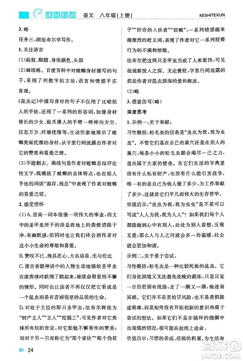 浙江人民出版社2024年秋课时特训八年级语文上册人教版答案 浙江人民出版社2024年秋课时特训八年级语文上册人教版答案