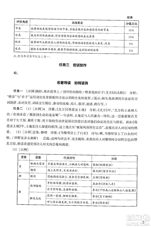 浙江教育出版社2024年秋语文作业本九年级语文上册通用版答案