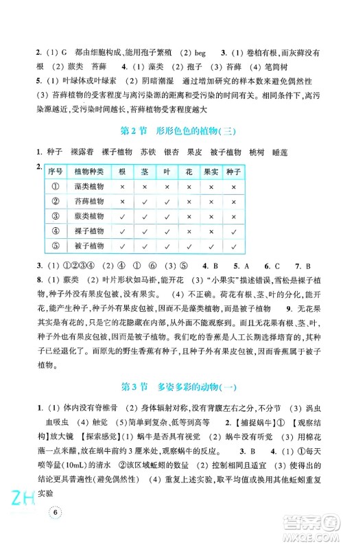 浙江教育出版社2024年秋科学作业本七年级科学上册浙教版答案