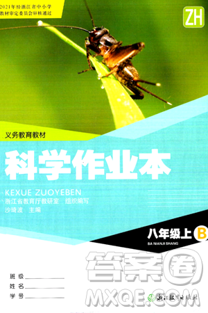 浙江教育出版社2024年秋科学作业本八年级科学上册浙教版答案