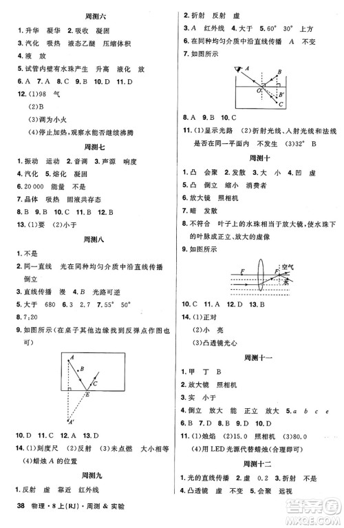 安徽师范大学出版社2024年秋课时A计划八年级物理上册人教版答案