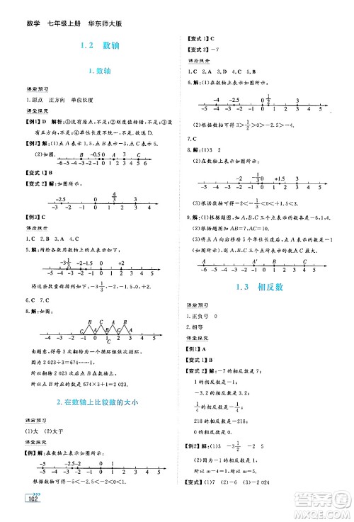 湖南教育出版社2024年秋学法大视野七年级数学上册华师版答案