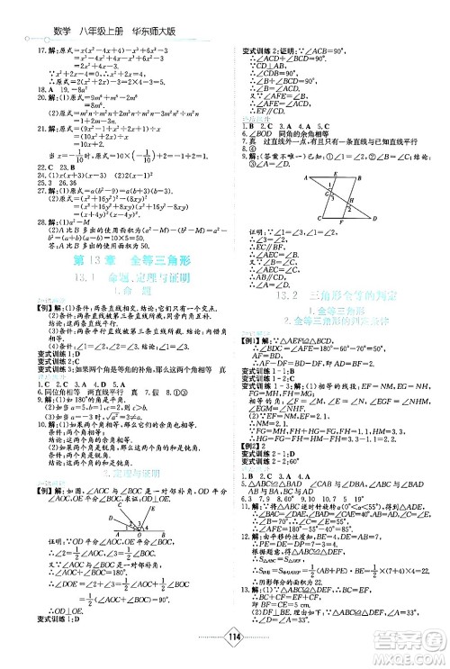 湖南教育出版社2024年秋学法大视野八年级数学上册华师版答案