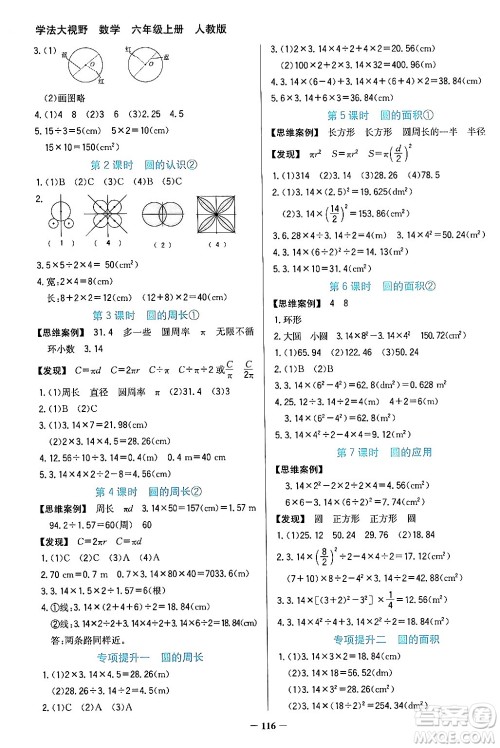 湖南教育出版社2024年秋学法大视野六年级数学上册人教版答案