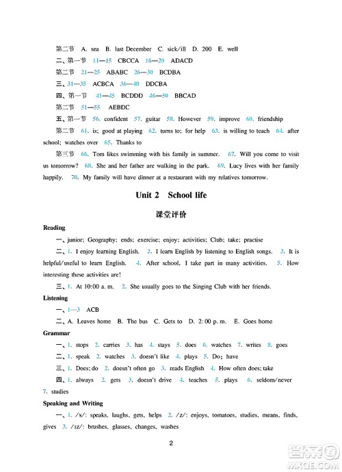 广州出版社2024年秋阳光学业评价七年级英语上册沪教版答案 广州出版社2024年秋阳光学业评价七年级英语上册沪教版答案