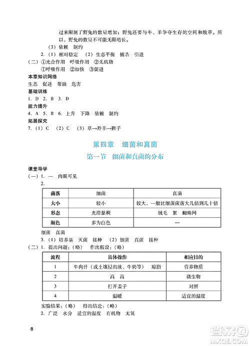 广州出版社2024年秋阳光学业评价八年级生物上册人教版答案