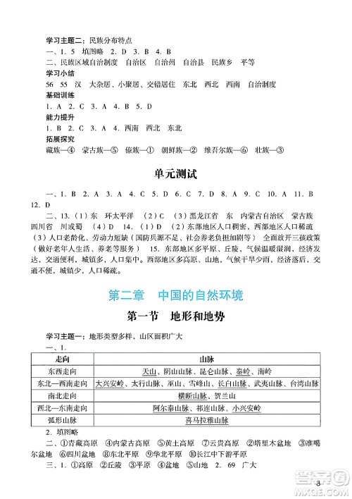 广州出版社2024年秋阳光学业评价八年级地理上册人教版答案 广州出版社2024年秋阳光学业评价八年级地理上册人教版答案