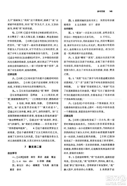 大象出版社2024秋初中同步练习册七年级语文上册人教版山东专版答案