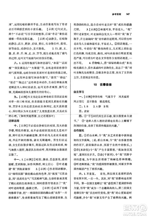 大象出版社2024秋初中同步练习册七年级语文上册人教版山东专版答案