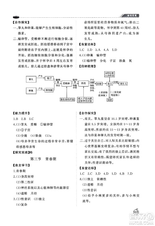 山东友谊出版社2024秋初中同步练习册七年级生物上册鲁科版五四制答案