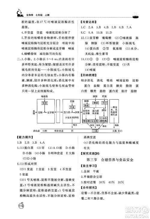 山东友谊出版社2024秋初中同步练习册七年级生物上册鲁科版五四制答案