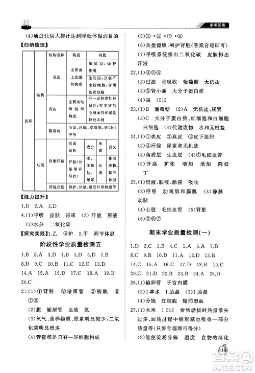 山东友谊出版社2024秋初中同步练习册七年级生物上册鲁科版五四制答案