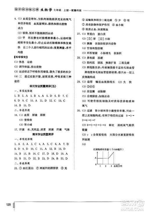 山东教育出版社2024秋初中同步练习册七年级生物上册鲁科版五四制答案