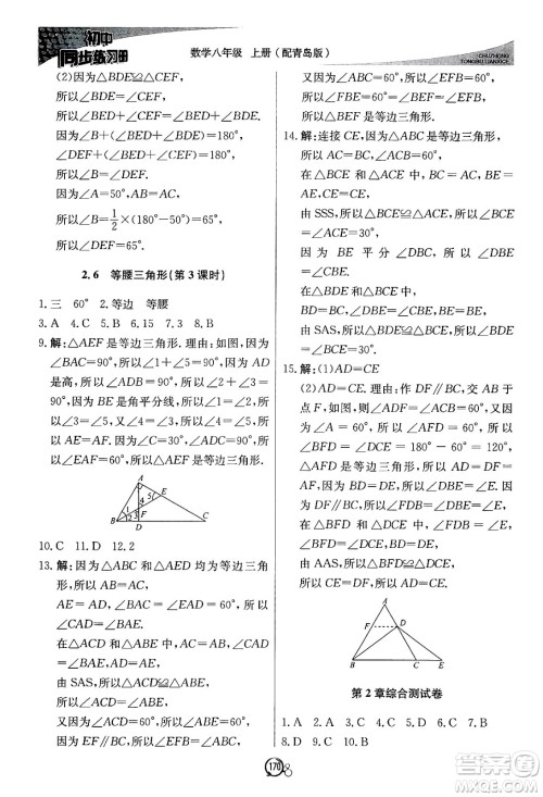 北京教育出版社2024秋初中同步练习册八年级数学上册青岛版答案