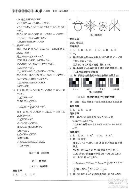 山东教育出版社2024秋初中同步练习册八年级数学上册人教版山东专版答案