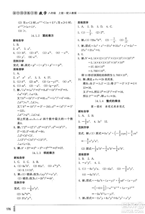 山东教育出版社2024秋初中同步练习册八年级数学上册人教版山东专版答案