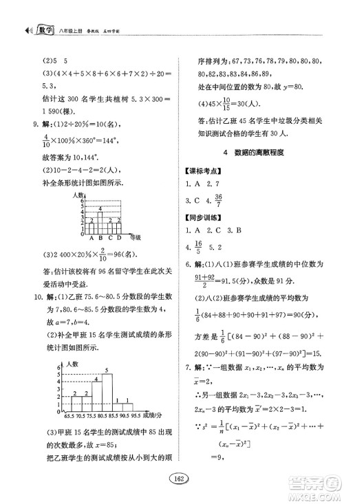 山东科学技术出版社2024秋初中同步练习册八年级数学上册鲁教版五四制答案